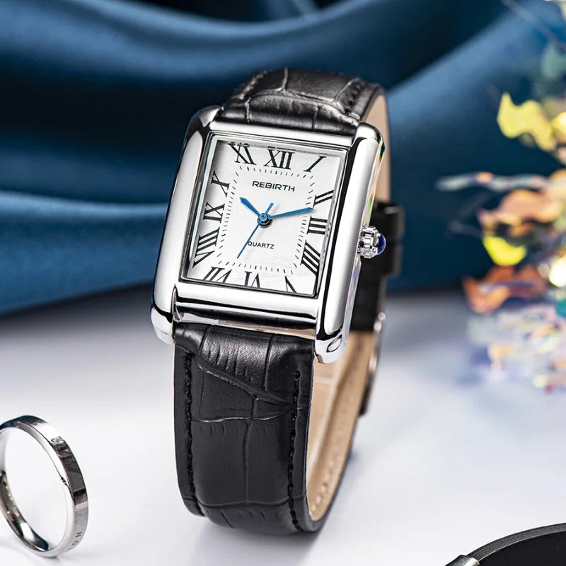 REBIRTH 002 Fashion Rectangular Women's Watch Leather Elegant and Charming Women's Brand Luxury Quartz Watches Relojes De Mujer