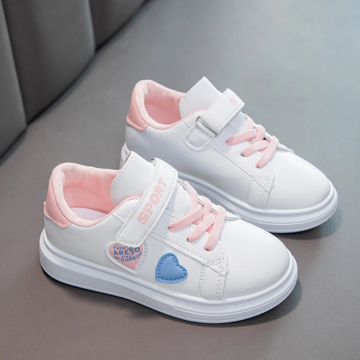 Children Sneakers 2025 New Girls Love Embroidery Casual Shoes Fashion Leather Kids School Running Sports Shoes Zapatos De Mujer