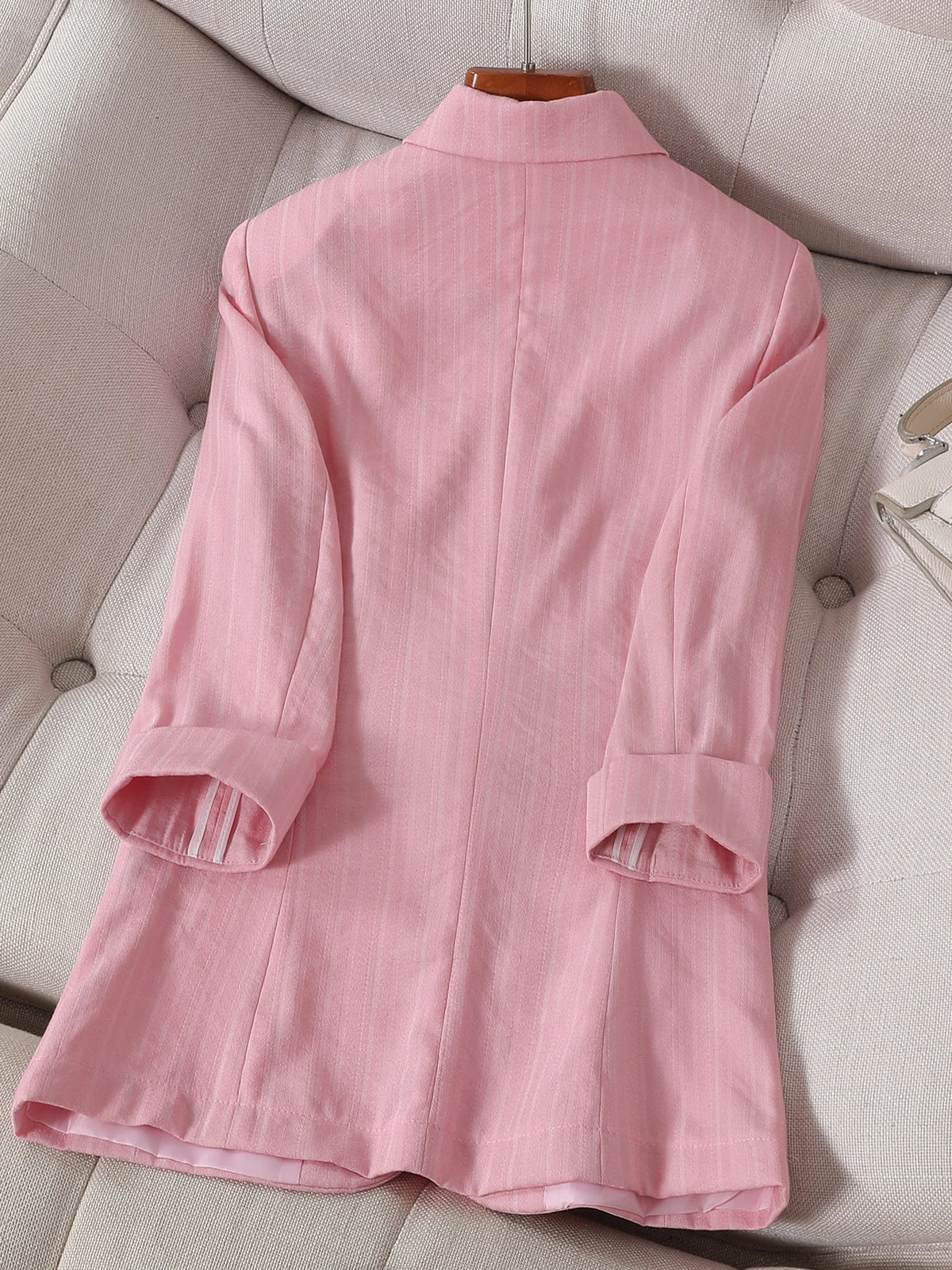 Seven-inch sleeve thin striped women's summer new style suit jacket, perfect for a high-end, fashionable, and casual look