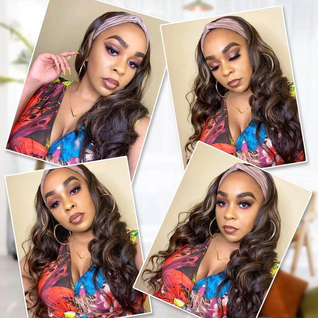 Synthetic Long Wavy Headband Wig for Women Headband Wigs Put On and Go Wig Long Curly Wig for Women Party Daliy Use
