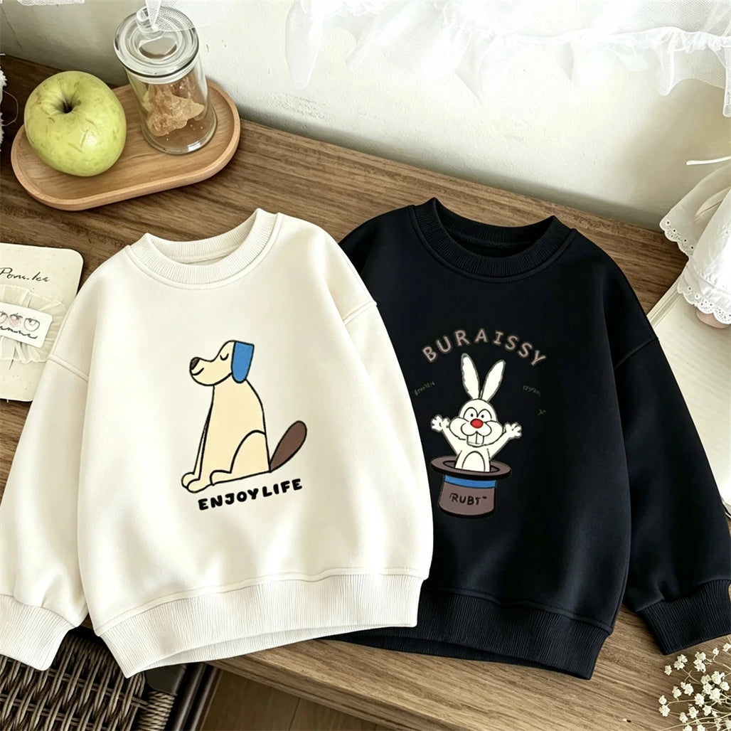 Kids Spring Autumn Hoodie Lovely Fashion Pullovers Round Neck Base Shirt Infant Solid Color All-match Sweatshirts Outer Wear