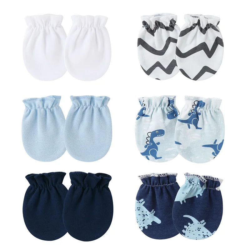 6Pairs/lot Newborn Baby Gloves for Boys Girls Protect Face Cotton Gloves Pink Blue Cartoon Elastic Gloves Infant Gift 0-6Mouth