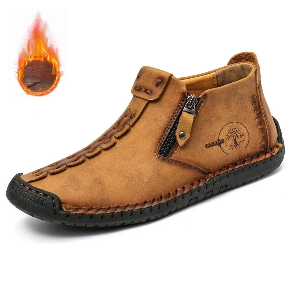 Men Boots Handmade Casual Ankle Boats for Man Male Hombres Walking Shoe Breathable Hombres Leather Wide Upright Zipper Shoes