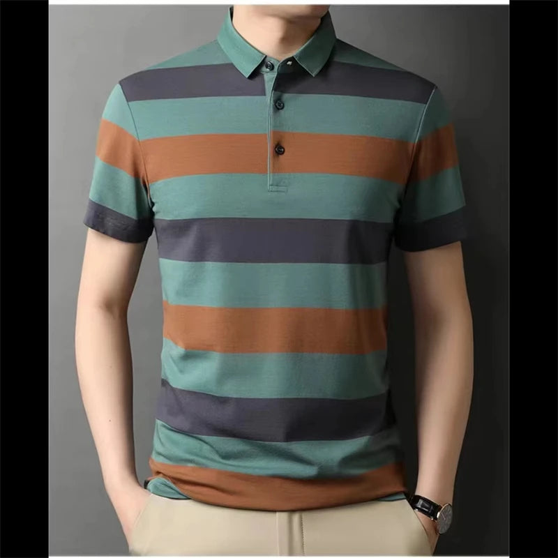 Retro Stripe Graphic Polo Shirts For Men Simple Fashion Daily Wear 3D Printed Father Polo Shirt Casual Breathable Oversized Tops
