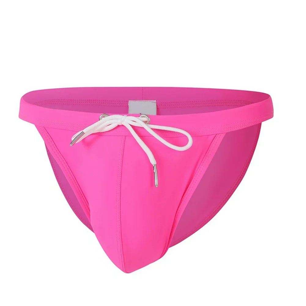 Men Summer Swimwear Swim Briefs Low Waist Bikini Beachwear Surf Board Shorts Solid Color Seamless Stretch Breathable Underpants