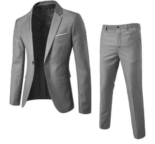 High Quality Men's Suit Sets Fashion Party Wedding Groom Outfits Solid Color Slim Elegant Two Piece Sets Blazer Jacket and Pants