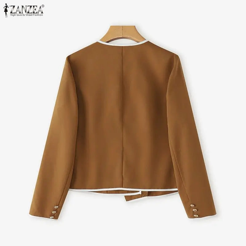 ZANZEA Elegant Blazer Autumn Double Breasted Long Sleeve Coats Women Fashion Bow Office Outerwear 2025 Casual Street Jackerts