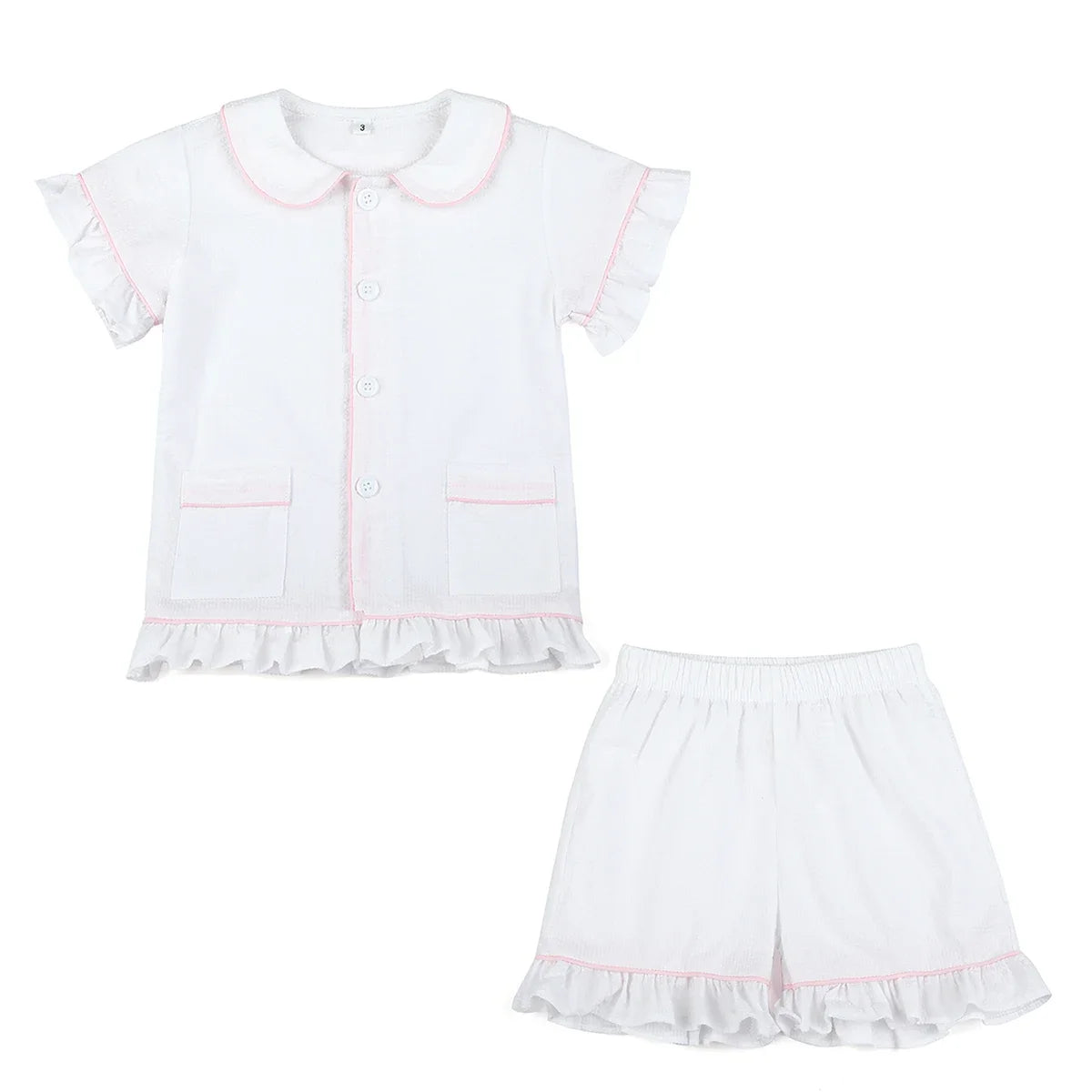 Ruffkids 100% Cotton Summer Kids Pajamas Sleepwear Seersucker Striped Matching Pjs Boys Clothes Loungewear Girls Pyjamas Set