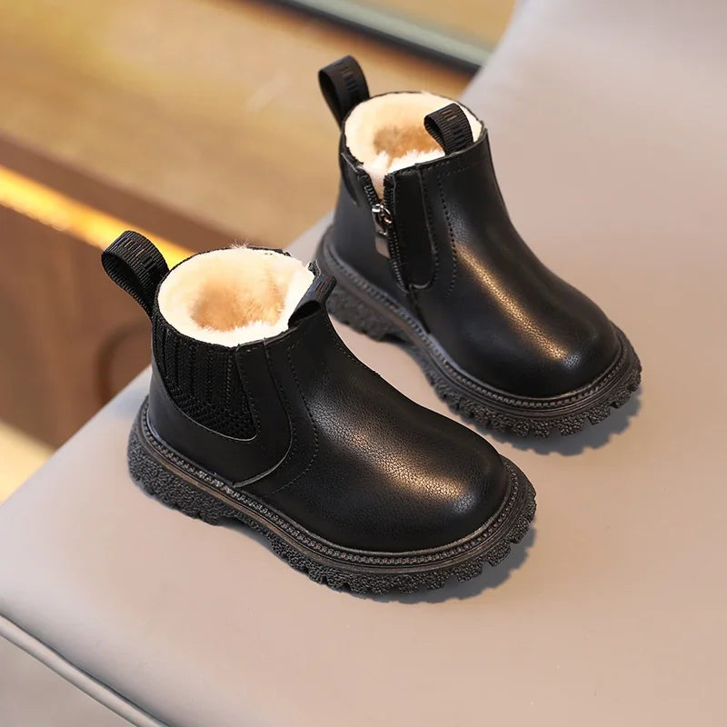 Kids Short Boots Fashion Boys Shoes Autumn Winter Leather Children Boots Non-Slip Toddler Girls Boot Toddler Snow Shoes
