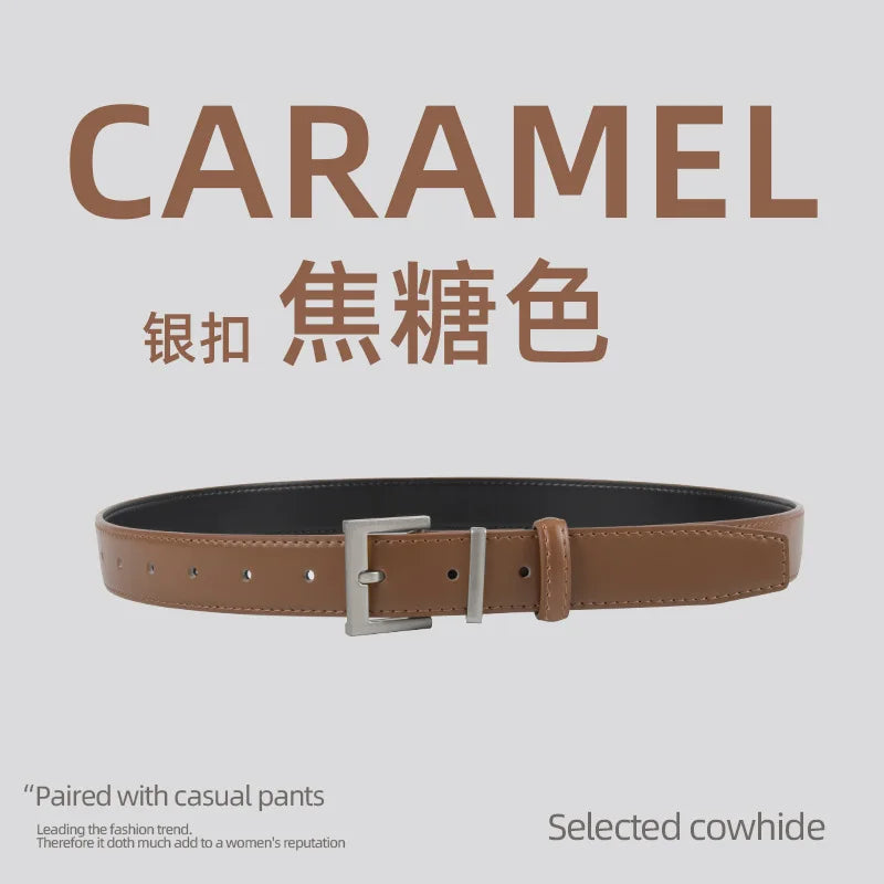 New Waist Belts for Women Plain Real Leather Jeans Belts Strap Blue Pink Khaki Cowhide Waistbands Ladies Daily Dress Decoration