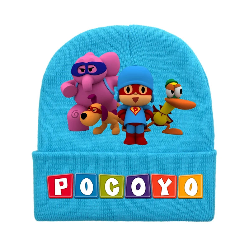 POCOYOS Children Knitted Hats Anime Character Print Knit Beanie Boys Girls Cartoon Winter Warm Caps Cute Thermal Hat Kids Gifts