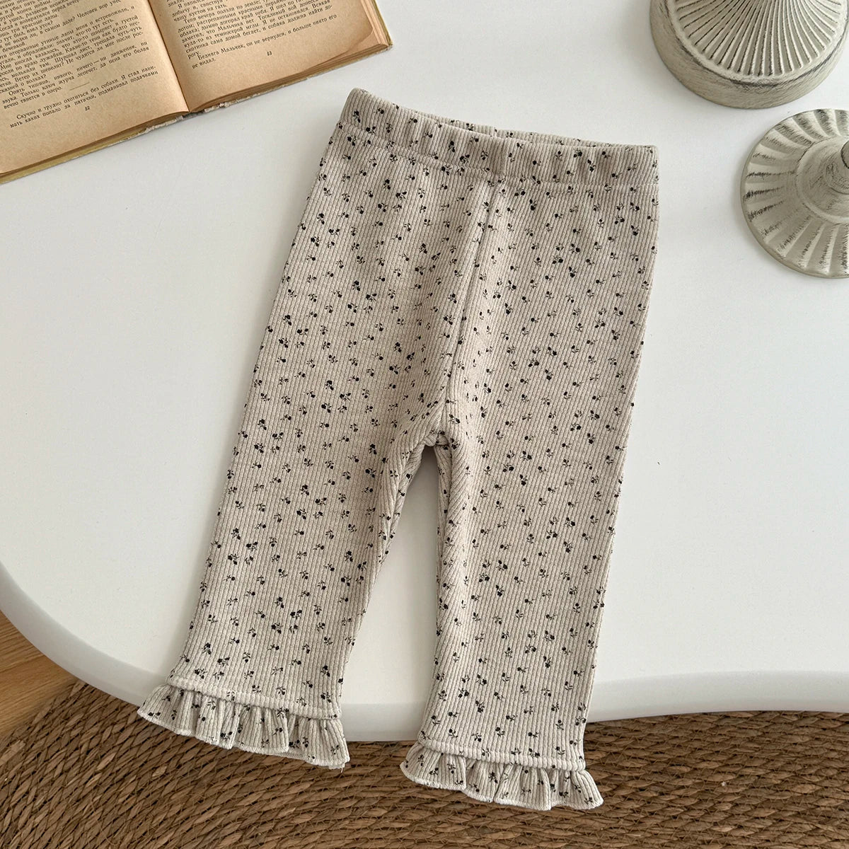 Kids Warm Pants Autumn Winter Girls Thicken Trousers Baby Comfortable Lace Hem Small Floral Print Children Casual Pants