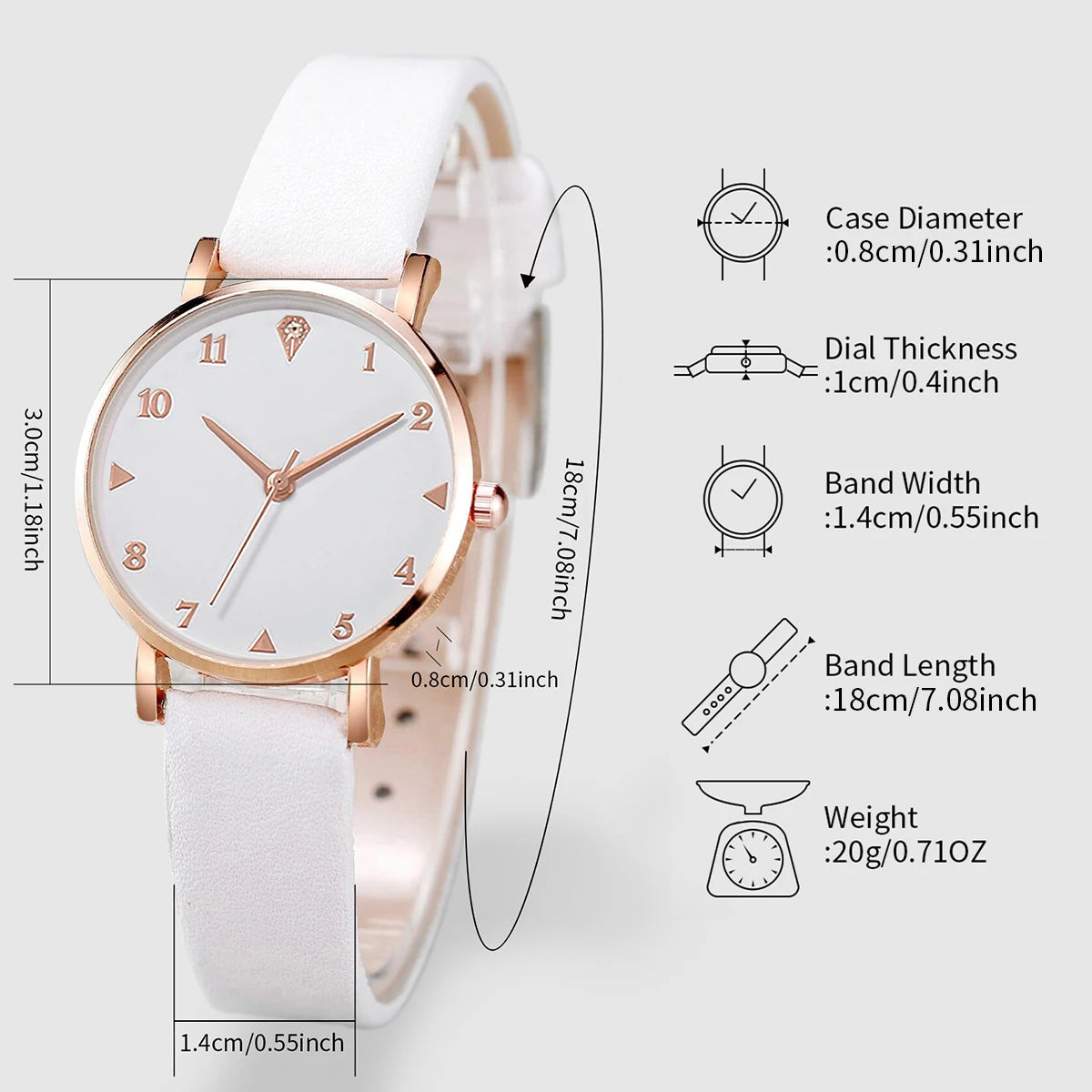6PCS/Set Women's Watch Fashion Arabic Dial Leather Band Quartz Watches Diamond Jewelry Set（Without Box）
