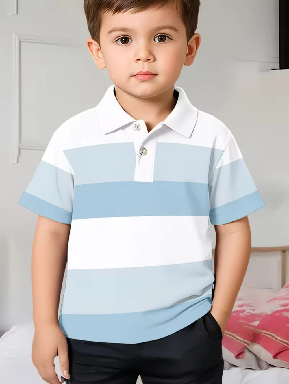 Kids Polo Shirts Striped Print Short Sleeve Polo Shirt for Boys Ummer Outdoor Casual Round Neck Fashion Boys Children's Clothing