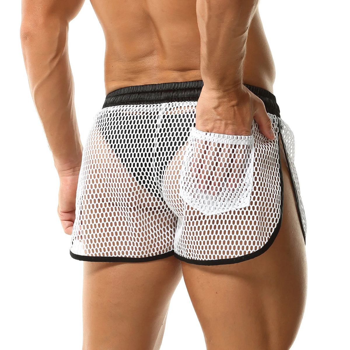 Man Sports Shorts Fitness Gyms Boxers Workout Breathable Mesh Net Quick Dry Beach Short Pants Men Sportswear