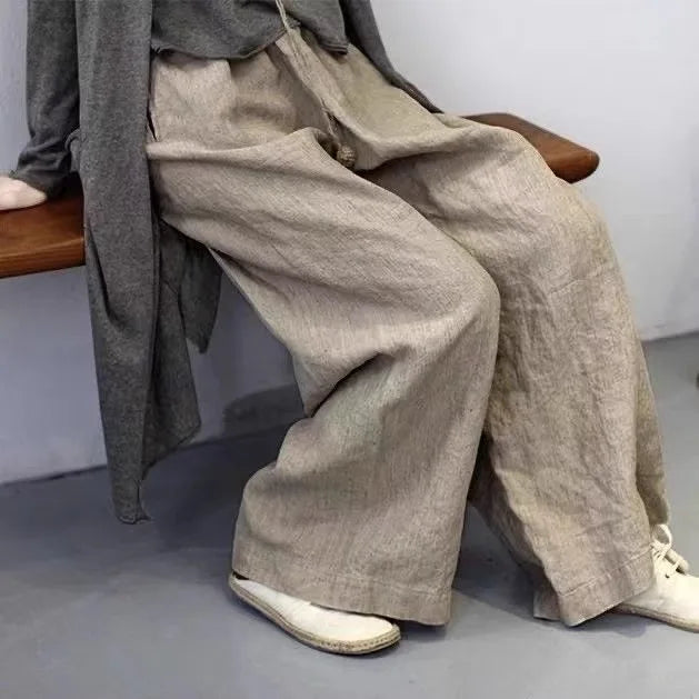 New Season Cotton Linen Dyed Pants Women's Artistic Casual Loose Yoga Wide Leg Pants High Waist Straight Cut Commute Sle