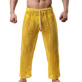 Mens Pajamas Sexy Mesh See Through Long Pants Sleepwear Fishnet Hollow Out Fitness Trousers Sleep Bottoms Sexy Underwear