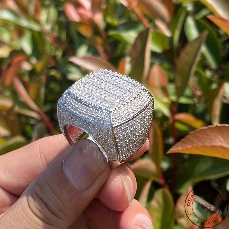 Fashion Men’s Iced Out Lad Diamond Rings 925 Sterling Silver Big Square Baguette Hip Hop Champion Ring Luxury Fine Jewelry