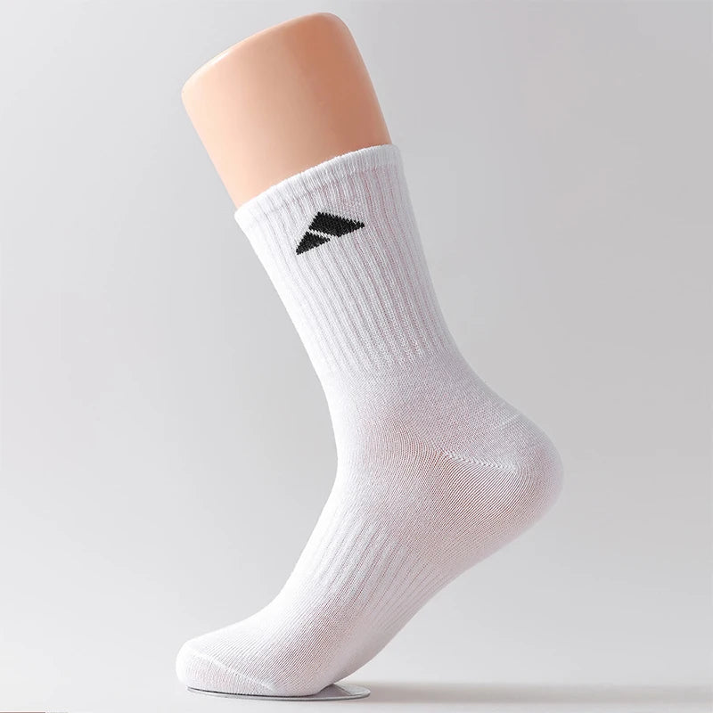 5 Pairs of Black and White Patterned Mid Length Socks Suitable for Both Men and Women Comfortable and Unisex Sports Socks