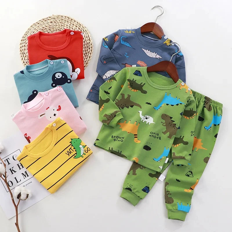 Baby Girl Home Clothes Pajamas Long Pants T-shirt Cartoon Underwear 2-Piece Cartoon Cat Pattern Girls Clothes Suit 0 to 6 Years