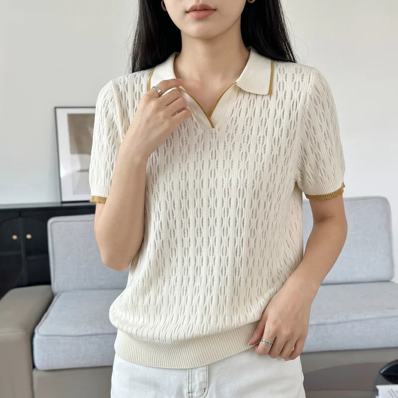 WinvyNee Spring Summer Women Cotton Polo V Collar Sweater Knitted Top Green Solid Short Sleeve Casual Pullover T-Shirt ZA1002042