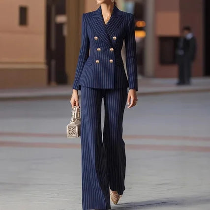2026 Fashion Autumn Winter Ladies Pant Suit Women Striped Female Business Work Wear Jacket Blazer and Trouser Formal 2 Piece Set