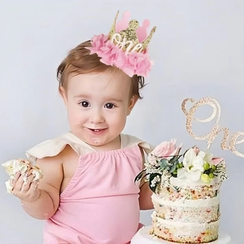 Birthday Party Decor Hat Kids 1/2 Year Happy Birthday Boy Girl First Birthday Party Baby Shower Decor Pink Kids Crown Hat