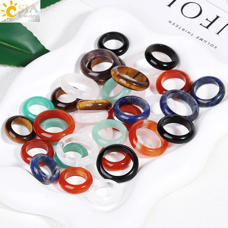 Gem Stone Crystal Band Rings for Men Natural Pink Stone Quartz Red Agates Jaspers Dainty Finger Jade Ring Women Jewelry H474