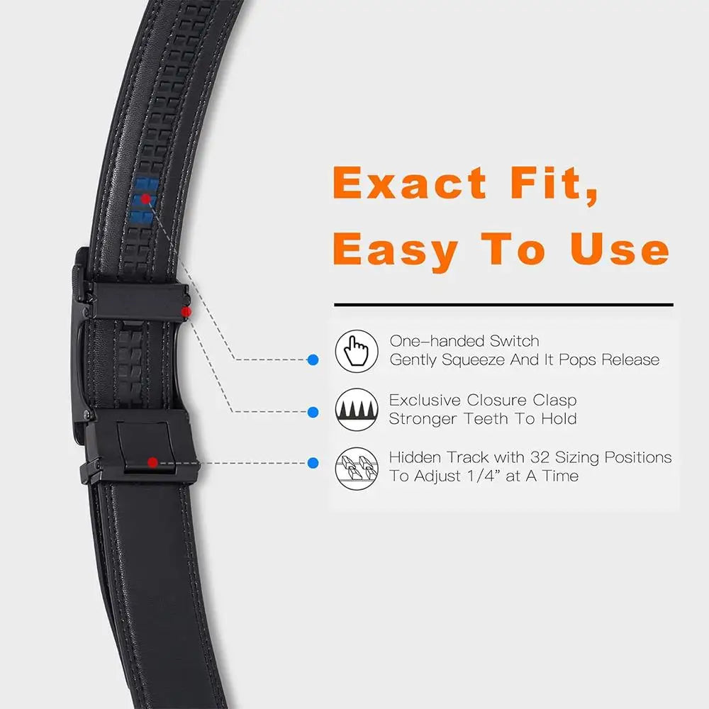 Automatic Buckle Belts Men High Quality Black PU Leather Belts with Adjustable Ratchet Belt for Dress Pant Jean Versatile