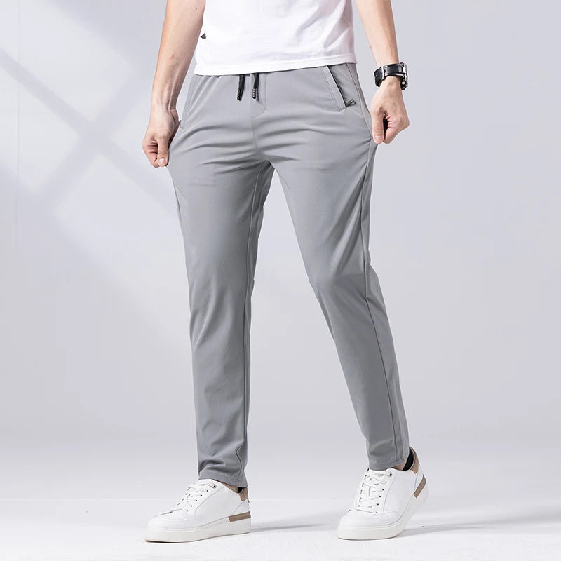 2023 Summer Casual Pants Men Straight Slim Fit Business Trousers Fashion Thin Elasticity Social Streetwear Pant Black Grey Green