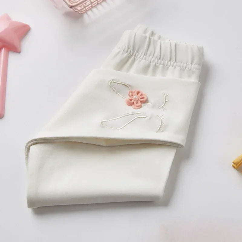 Bunny Embroidered Floral Leggings for Girls (2-7 Years) - Soft Stretchy Kids' Pants Cute Comfortable LeggingsToddlers & Children