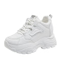 Women's Sneakers White Platform Shoes 2025 Lace-Up Thick Bottom Vulcanize Shoes Solid Color Casual Shoe Pu Leather Women Shoes