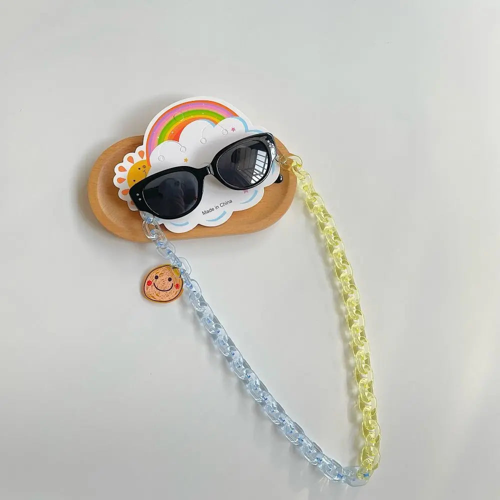 2Pcs/Set Spring Summer Kids Cat Eye Sunglasses Fashion Kawaii Sunscreen Eyeglasses Outdoor with Eyeglass Chains Children Eyewear