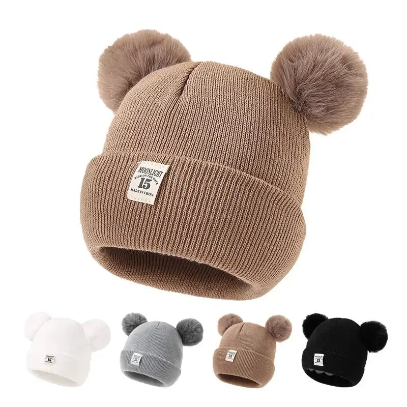 Winter Baby Hats Warm Knitted Kids Hats with Pom Newborn Beanie Hat Solid Color Children Hat for Boys Girls Babies Accessories