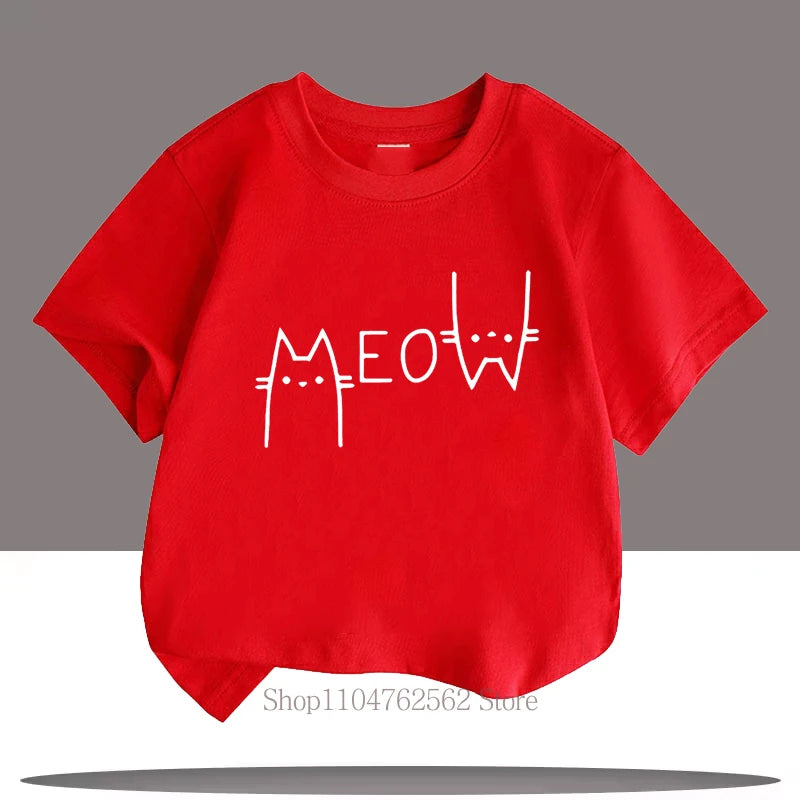Cute Funny Cat Graphic Print Children T-shirts Summer Cartoon Fashion Casual Tops for Girls Boys O-Neck Short Sleeve T-shirts