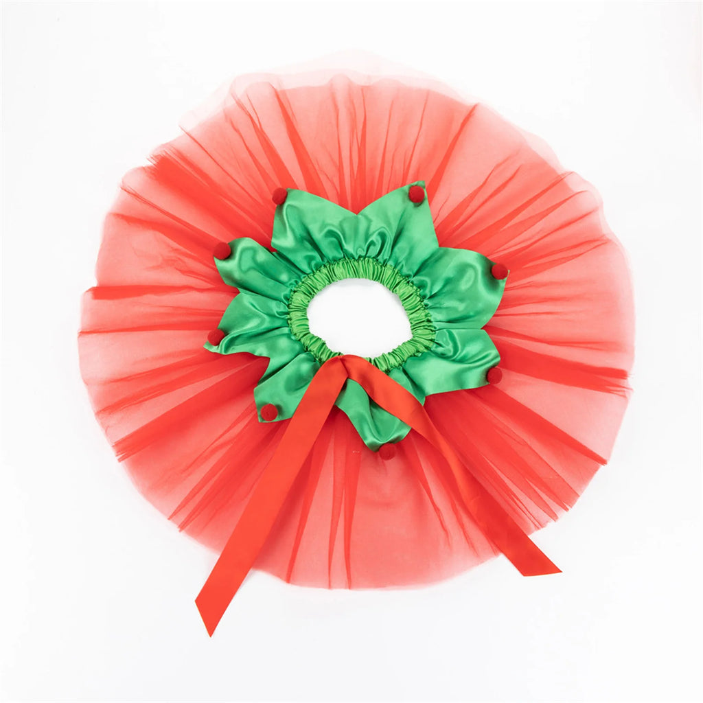 Kids Christmas Costume Dress and Headgear Cosplay Outfits for Children Girls Stage Party Mesh Tutu Skirt Dancewear Clothes