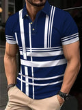 2026 Summer Men's Polo Shirt with Stripes Print Breathable Lightweight Casual Fashionable Outdoor Men's Clothing