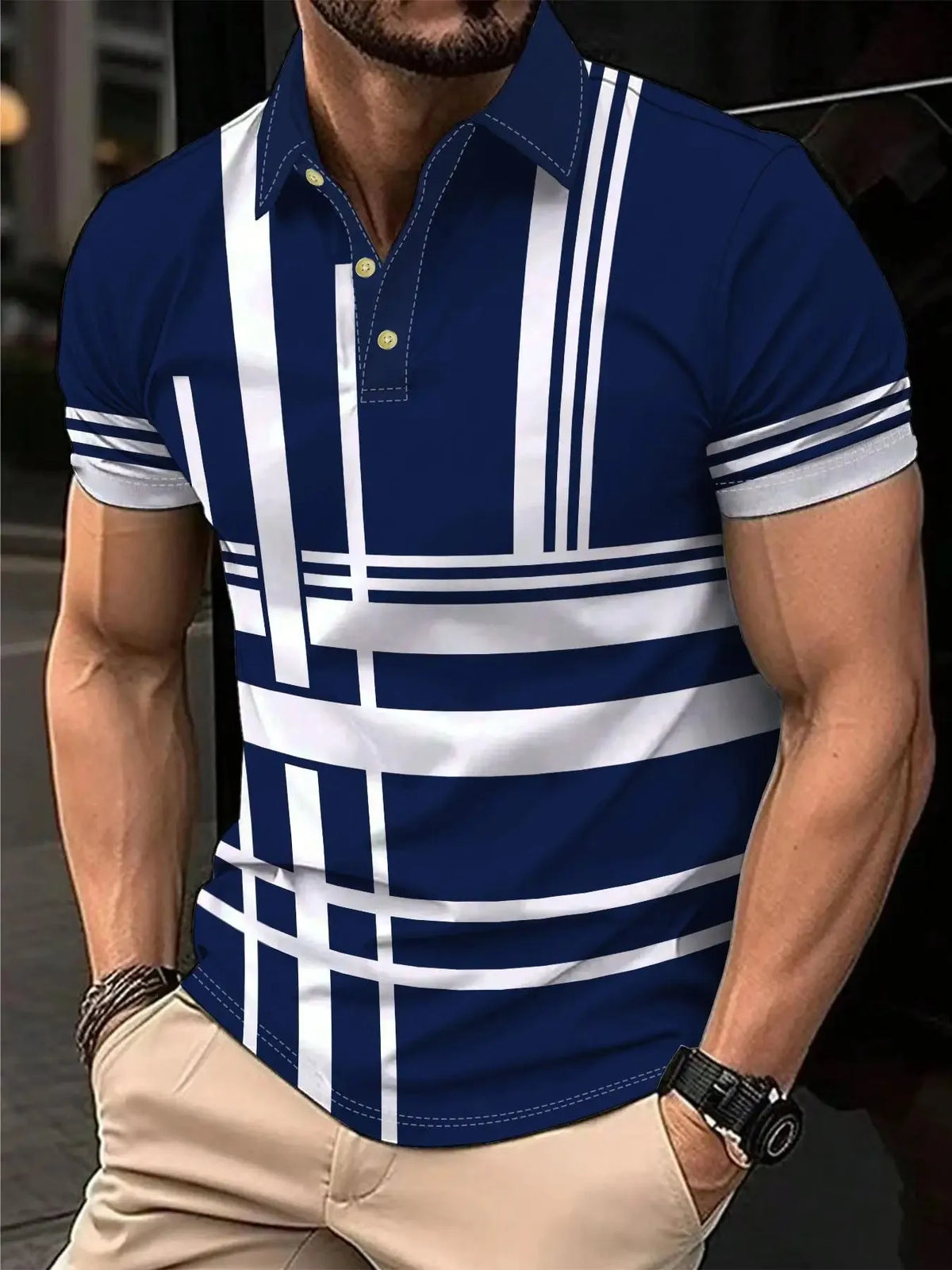 2026 Summer Men's Polo Shirt with Stripes Print Breathable Lightweight Casual Fashionable Outdoor Men's Clothing