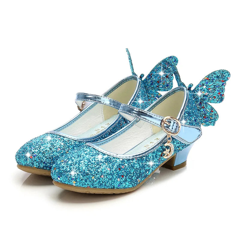 Girls Purple High Heels For Kids Princess RED Leather Shoe Footwear Children's Dress Party Wedding Shoes Round Toe 1-3CM
