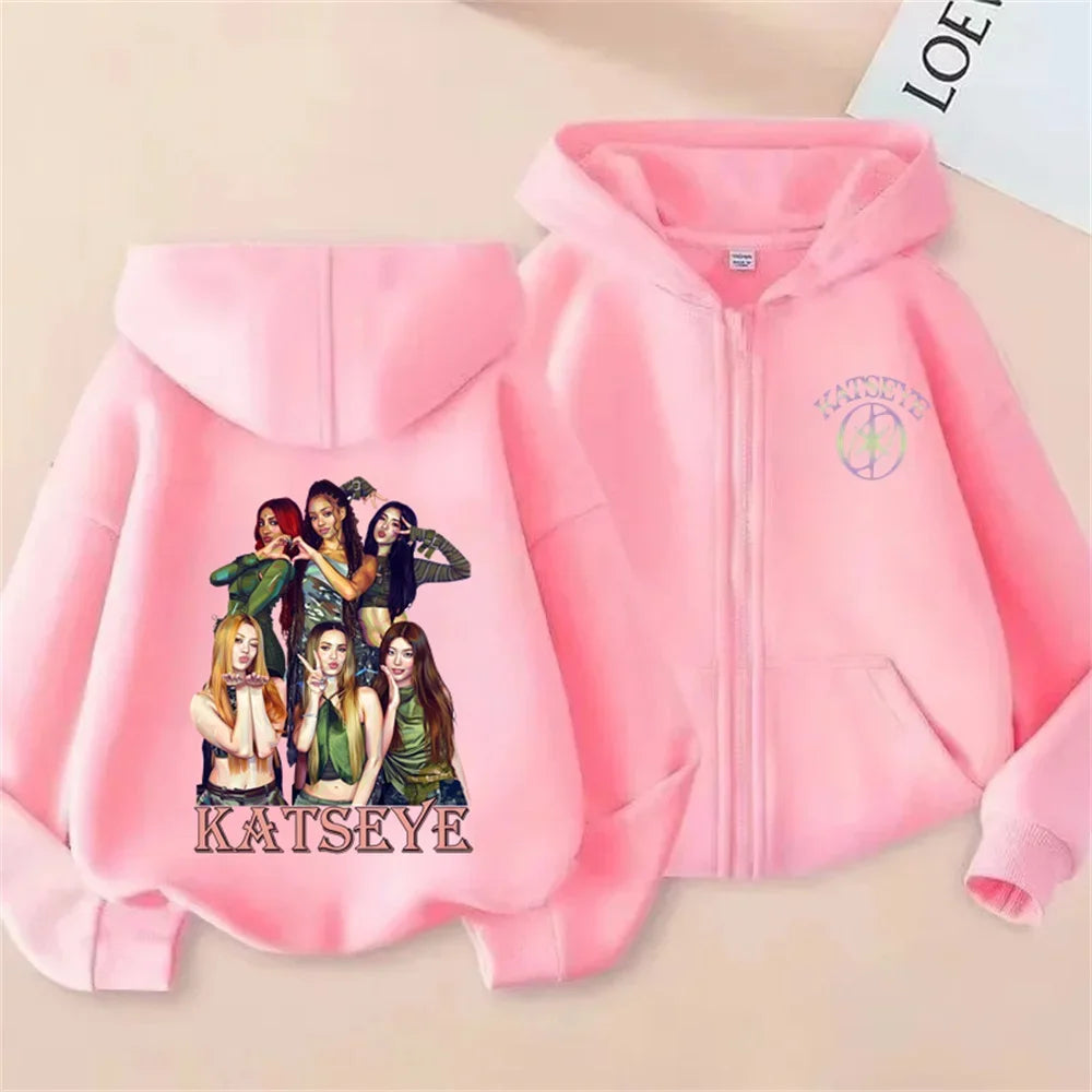 Toddler Girl Clothes Girl Group Katseye Zipper Hoodie Boys Fashion Casual Sweatshirt Movie New Kids KATSEYE Zip UP Hooded Tops