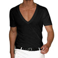 Summer Men's Short Sleeve T-Shirts Deep V Neck Solid Color Gym Muscle Fitness Undershirt Tee Tops T Shirt For Men Clothing