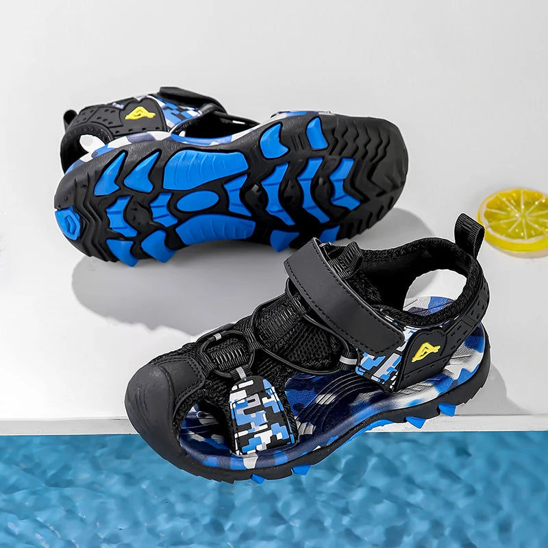 Kids Sandals Boys Breathable Anti-Slip Soft Sole Summer Beach Shoes Outdoor Lightweight Children Sandals with Adjustable Straps