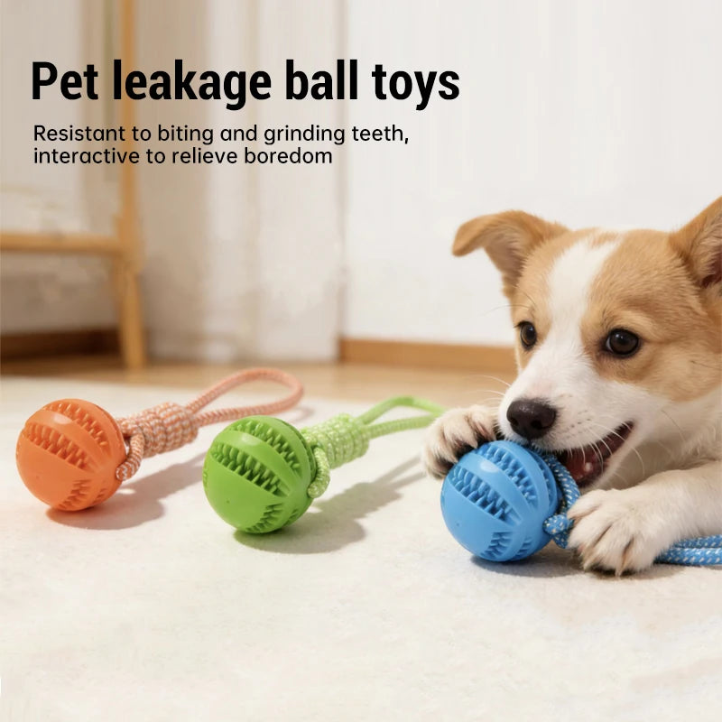 Dog Teething Toys Chew Resistant Cotton Rope Ball Rubber Leaking Toy Interactive Pet Play Toy Tooth Cleaning for Puppy Dogs