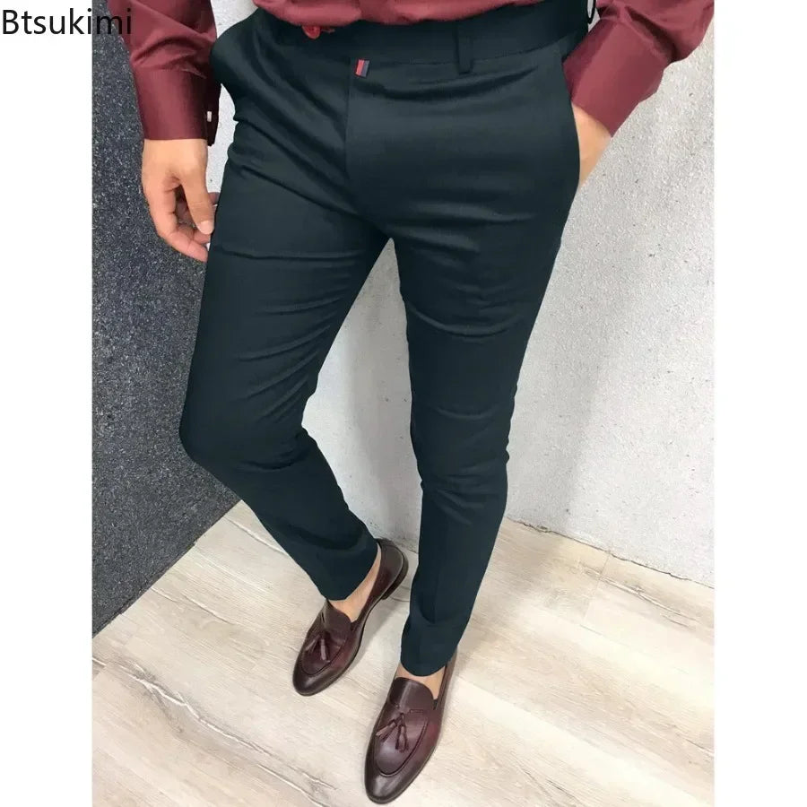 New Men's Fashion Casual Trousers Daily Office Business Formal Pants Solid Slim Pencil Pants Men Versatile Pants for Four Season