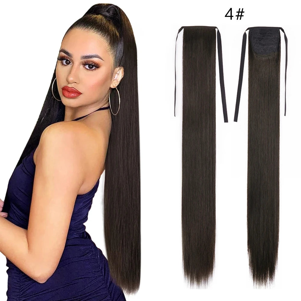 Women's Synthetic Wig (18inch-34inch) Long Straight Hair with a Ponytail Wrap and Clip Style Hair Accessory