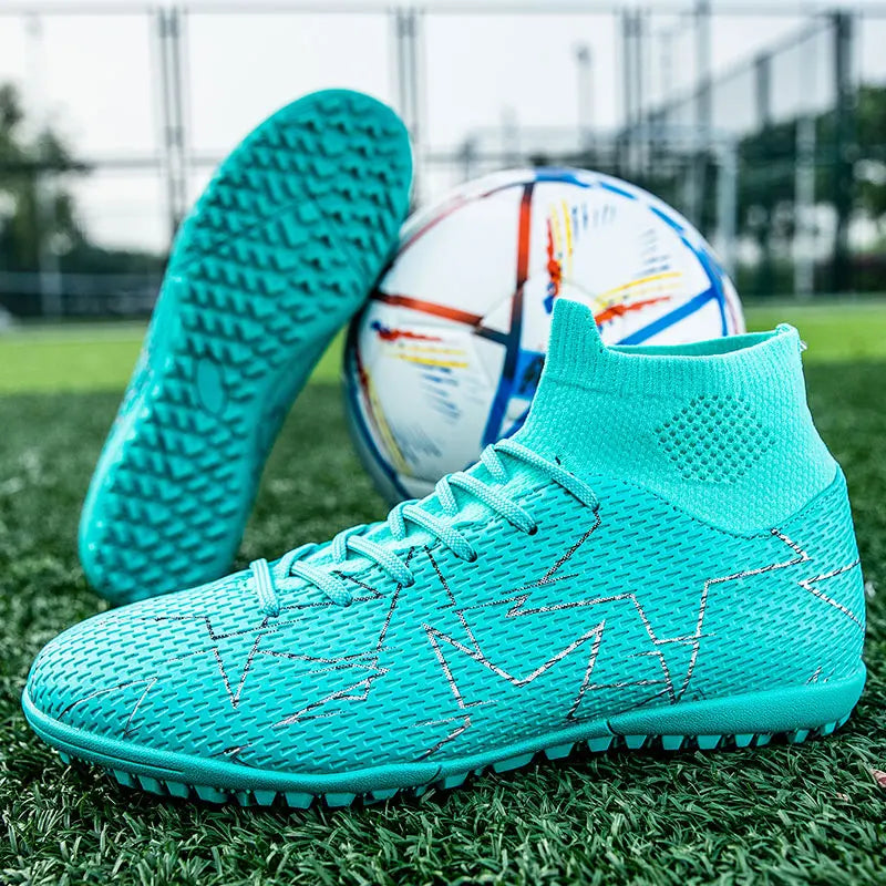 A pair of youth four-season leather football shoes with stud detailing, durable high-top design, sizes 35-46，JC-23152-1