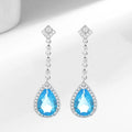 Women's Luxury Blue Water Drop Jewelry Set 925 Silver Cubic Zirconia Necklace Earrings Ring Bridal Wedding Party Jewelry Set