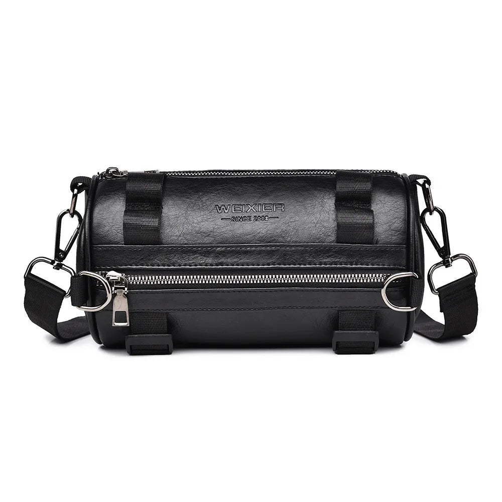 Fashion PU Leather Crossbody Shoulder Bag for Men Bucket Shoulder Bag Men‘s Casual Barrel Handbags Male Circular Messenger Bags