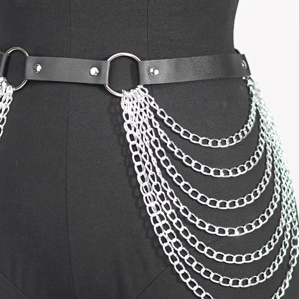 Women Sexy Body Chain Jewelry Pu Leather Waist Belt With Chains Festival Chain Belly Belt Jewelry for Women Gothic Accessories