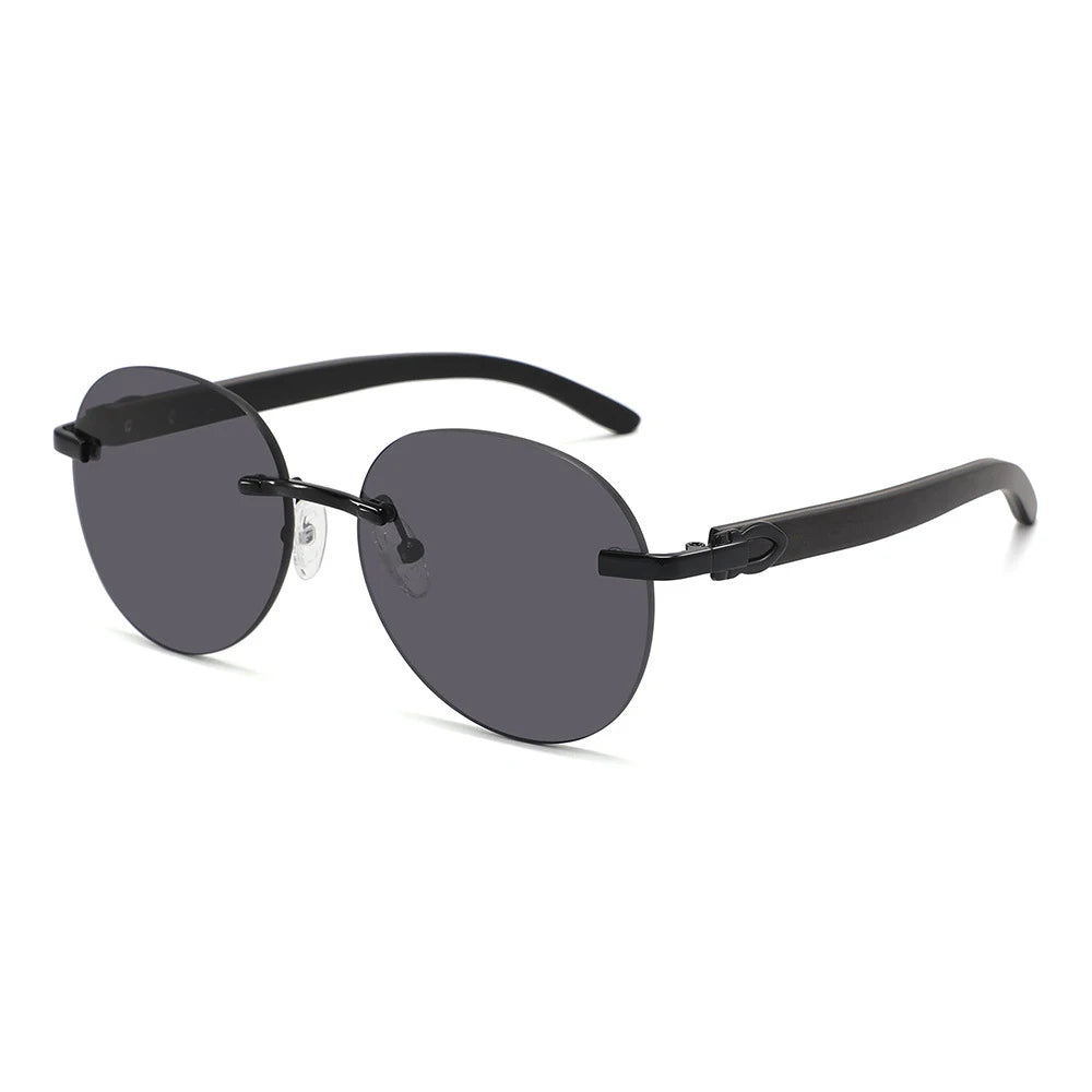 Premium Rimless Sunglasses for Men and Women, Wood Legs, Metal Frame, Fashion Sun Glasses